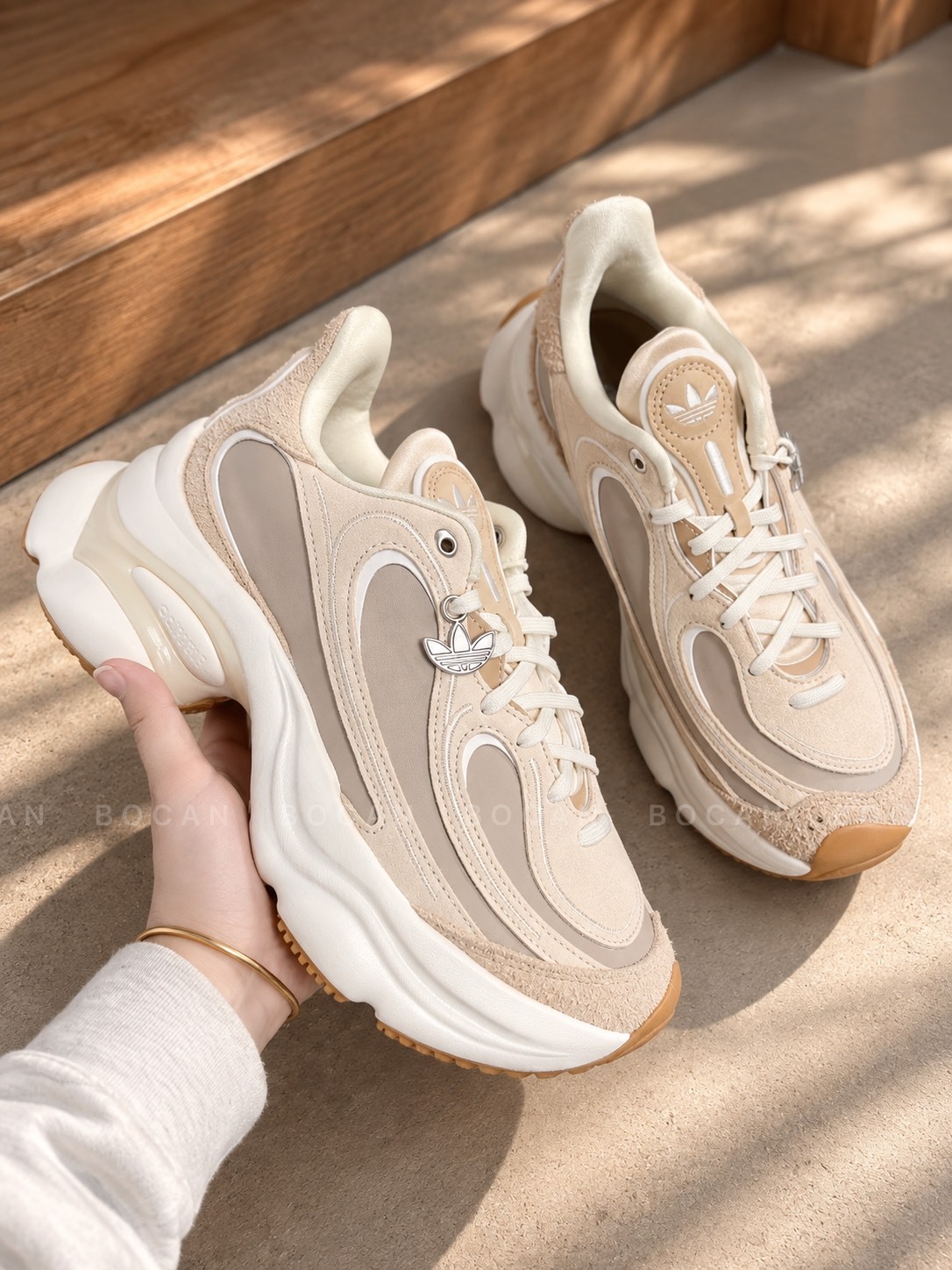 ADIDAS ORIGINALS OZVENUZ 復古 厚底 增高 老爹鞋 牛奶卡其色