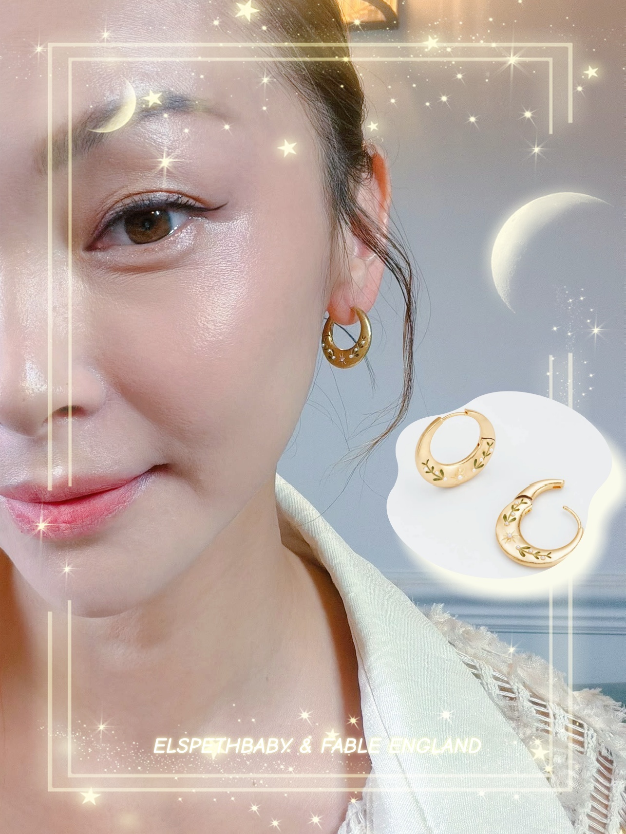 英國代購 FABLE ENGLAND Niva Mistletoe Hoop Earrings 槲寄生珍珠圓環耳環