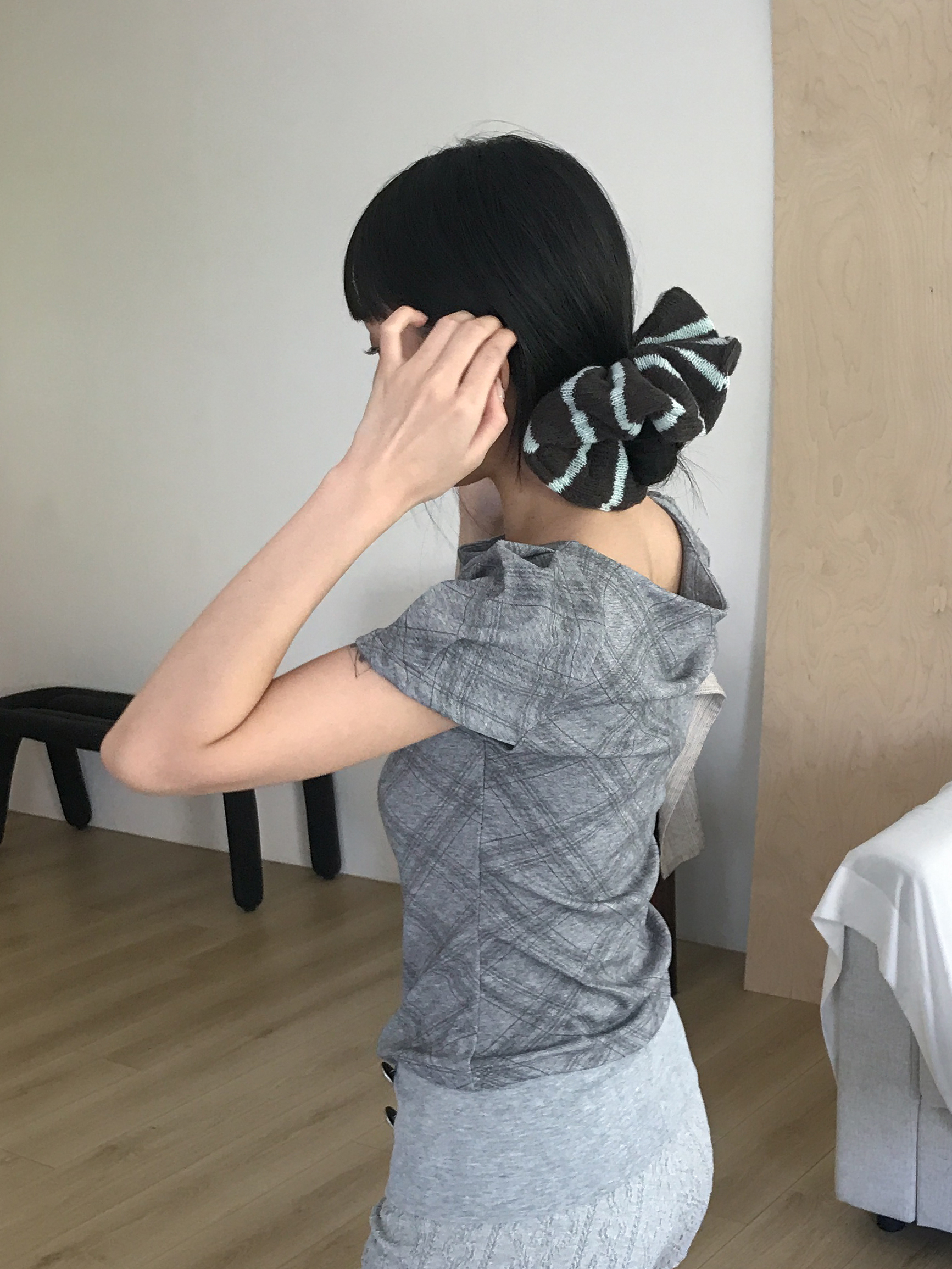 條紋針織髮圈