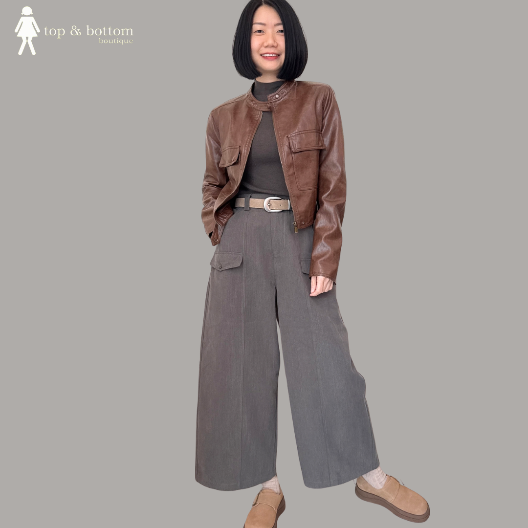 LONG SLEEVE PU LEATHER POCKET SHORT JACKET