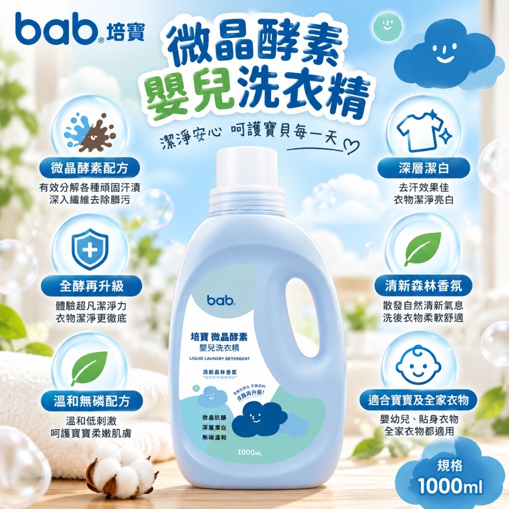 WSBB12996  bab培寶微晶酵素嬰兒洗衣精1000ml（12月上旬）