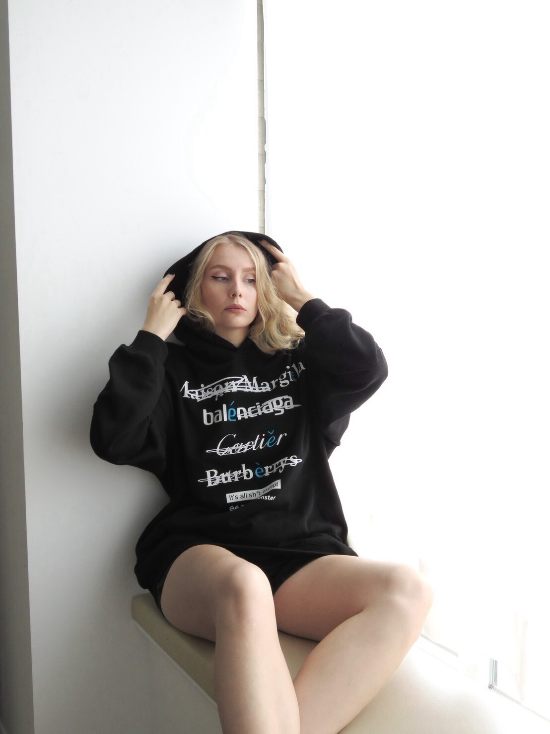 eeeeArtmonster parody slogan American-style oversized hoodie