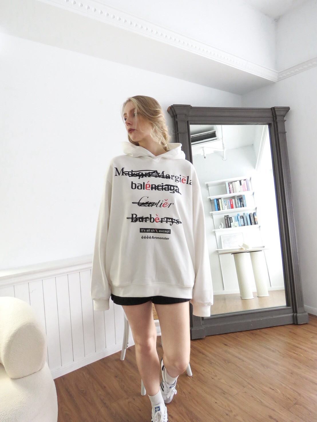 eeeeArtmonster parody slogan American-style oversized hoodie