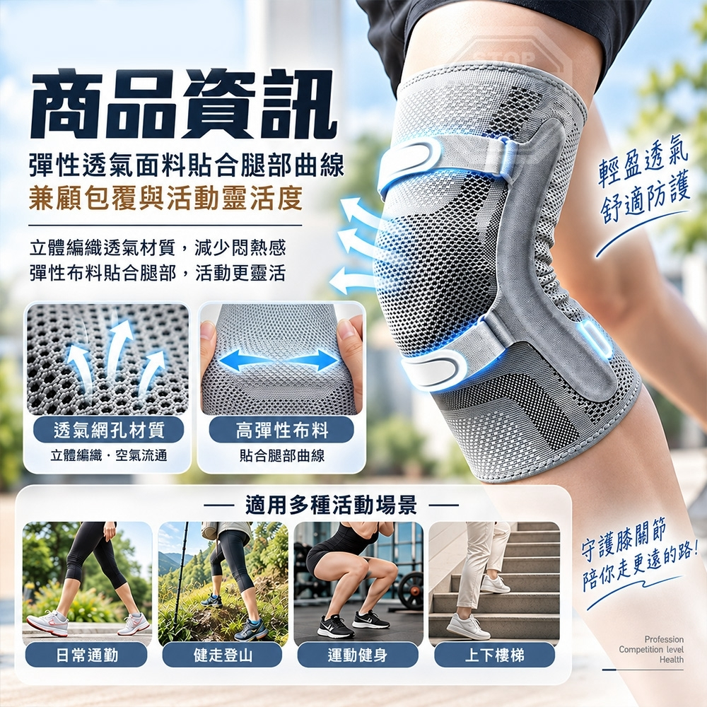 WSBB13001   德系護理級雙軌彈簧加壓緩震防護膝套（12月上旬）