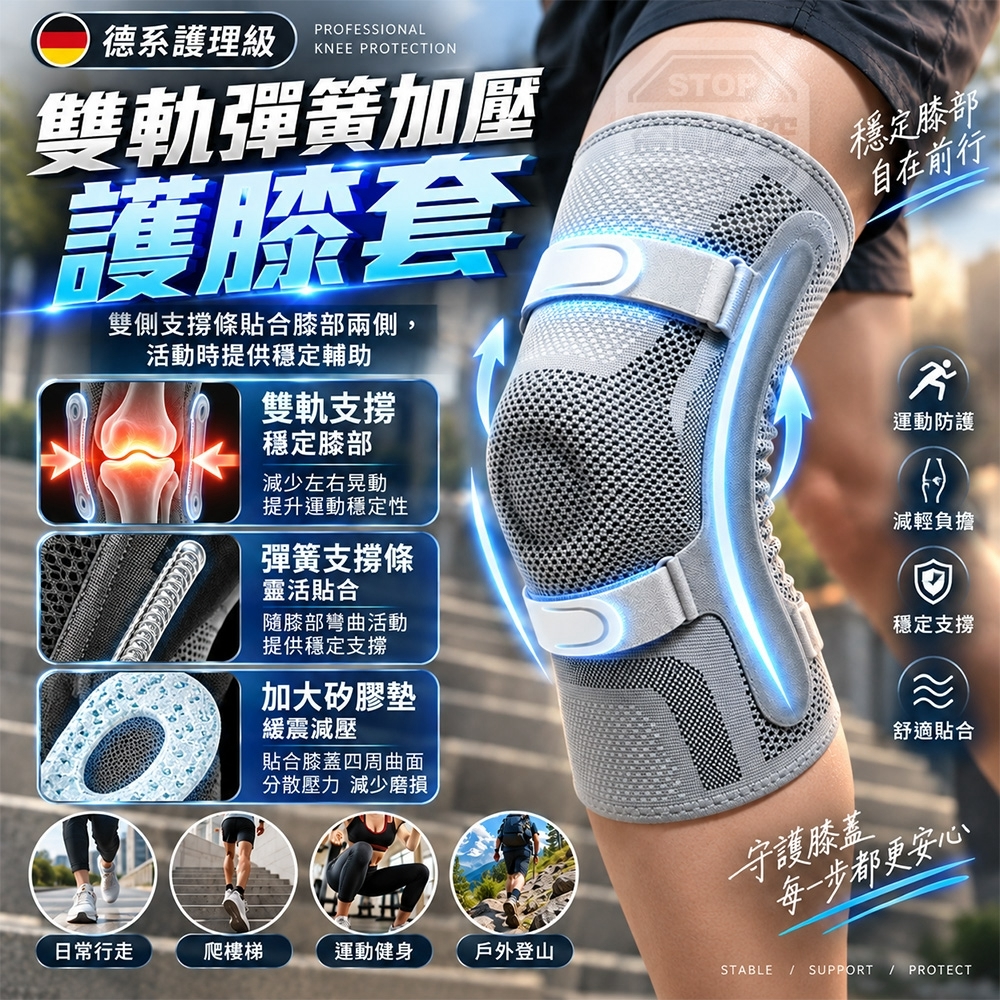 WSBB13001   德系護理級雙軌彈簧加壓緩震防護膝套（12月上旬）