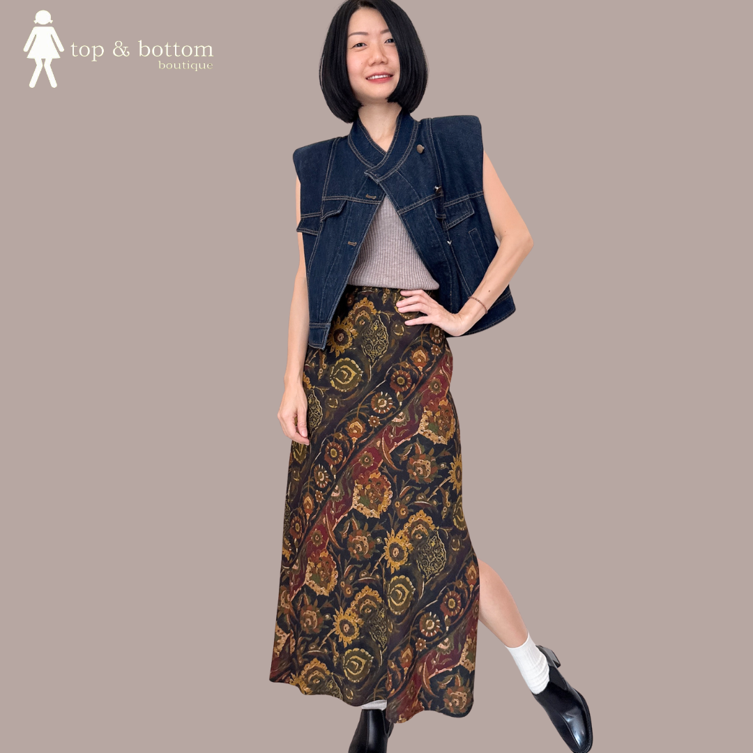 ELASTIC WAISTED MOTIF PRINTED PENCIL SKIRT