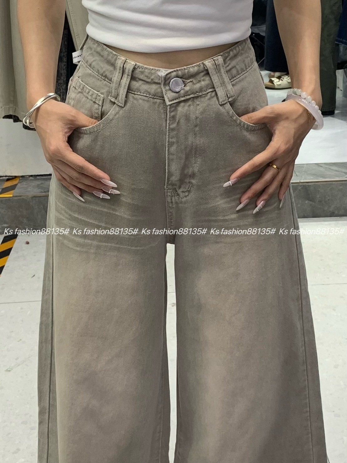 刷色牛仔寬褲 88135