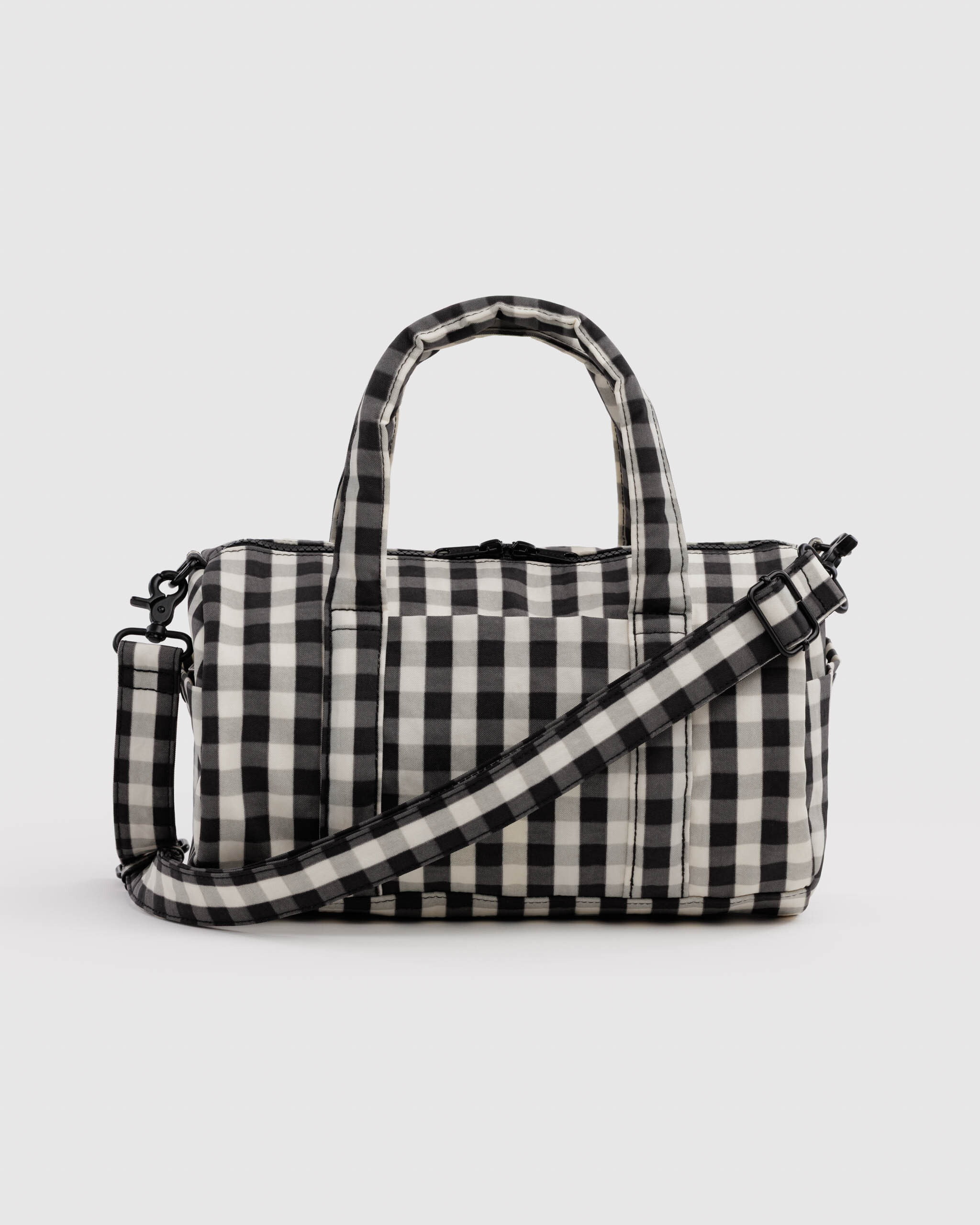 Nylon Duffle Bag - Black and Cream Gingham｜BAGGU