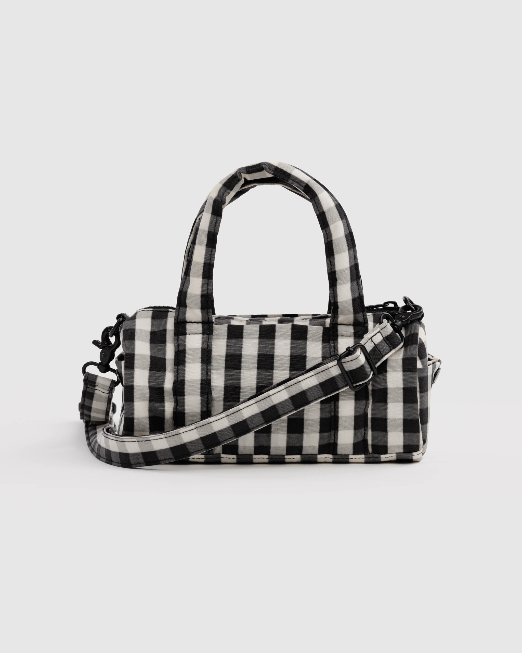 Small Nylon Duffle Bag - Black and Cream Gingham｜BAGGU