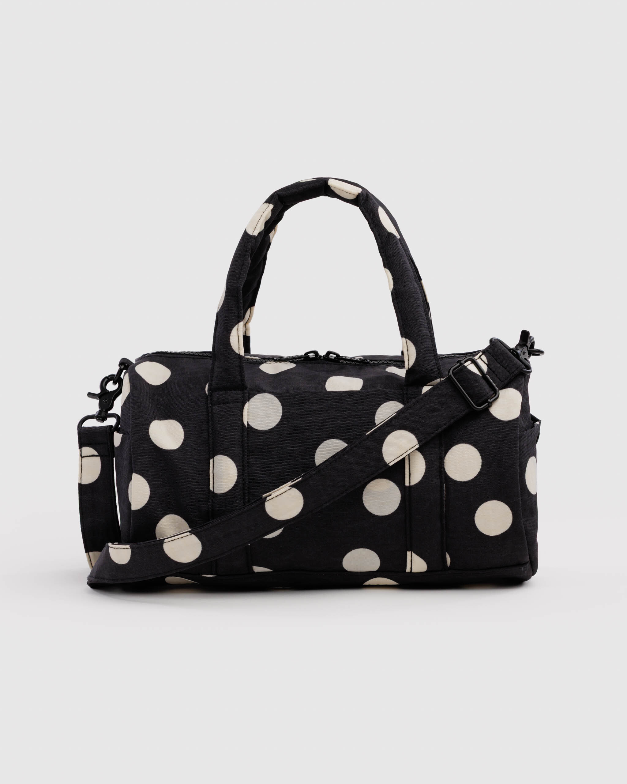 Nylon Duffle Bag - Black and Cream Polka Dot｜BAGGU