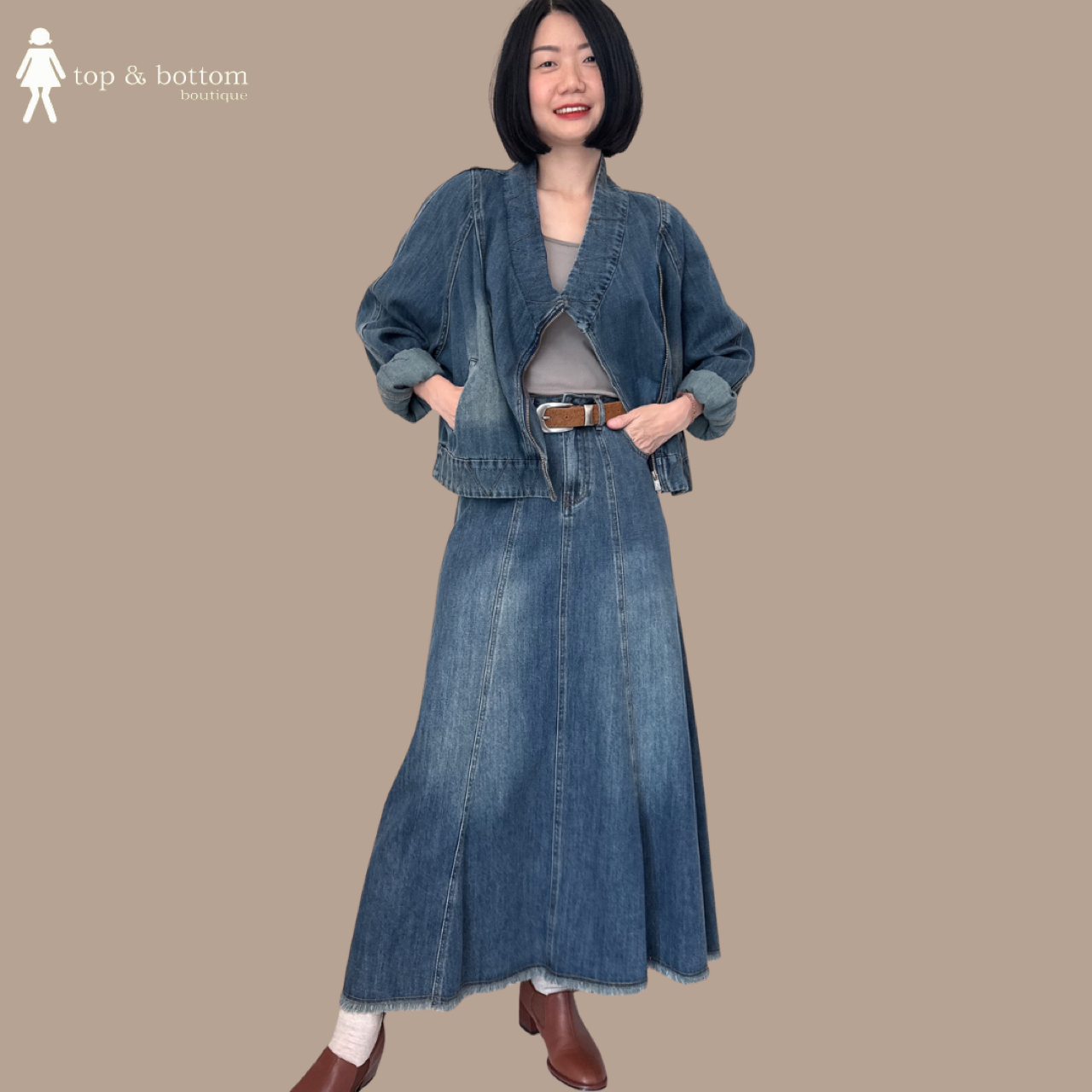 LONG SLEEVE DENIM ZIPPED JACKET WITH EMBROIDERED COLLAR