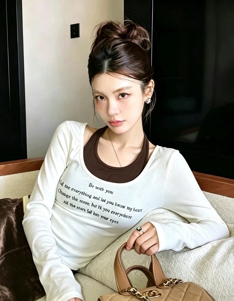 配色掛脖字母棉質衣