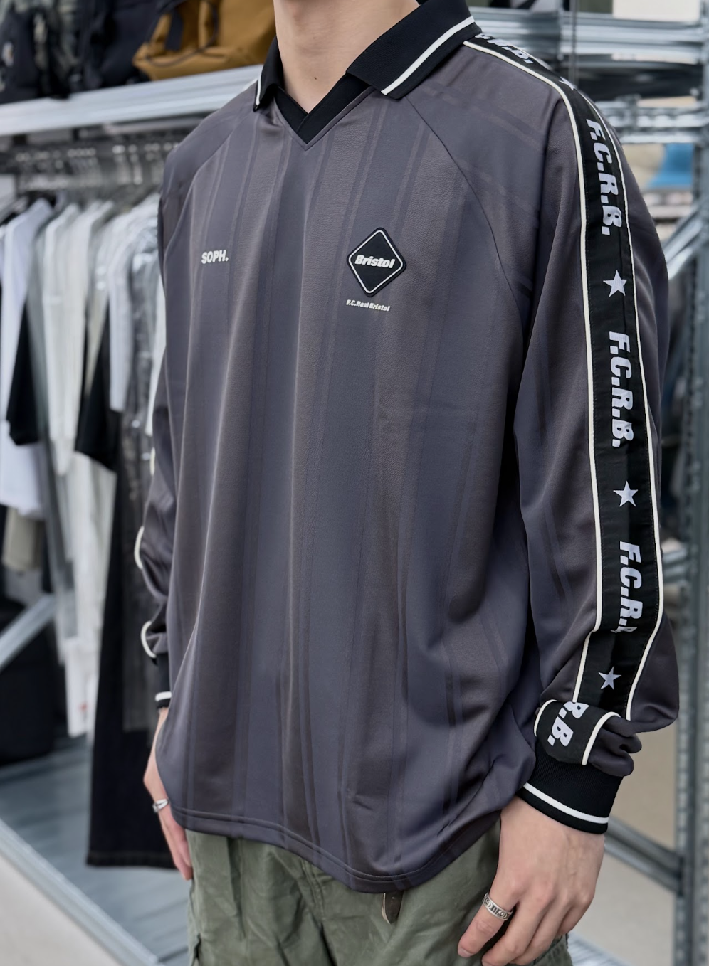 FCRB Bristol 26AW Shadow Weave Stripe LS Top - Grey | 262009MR