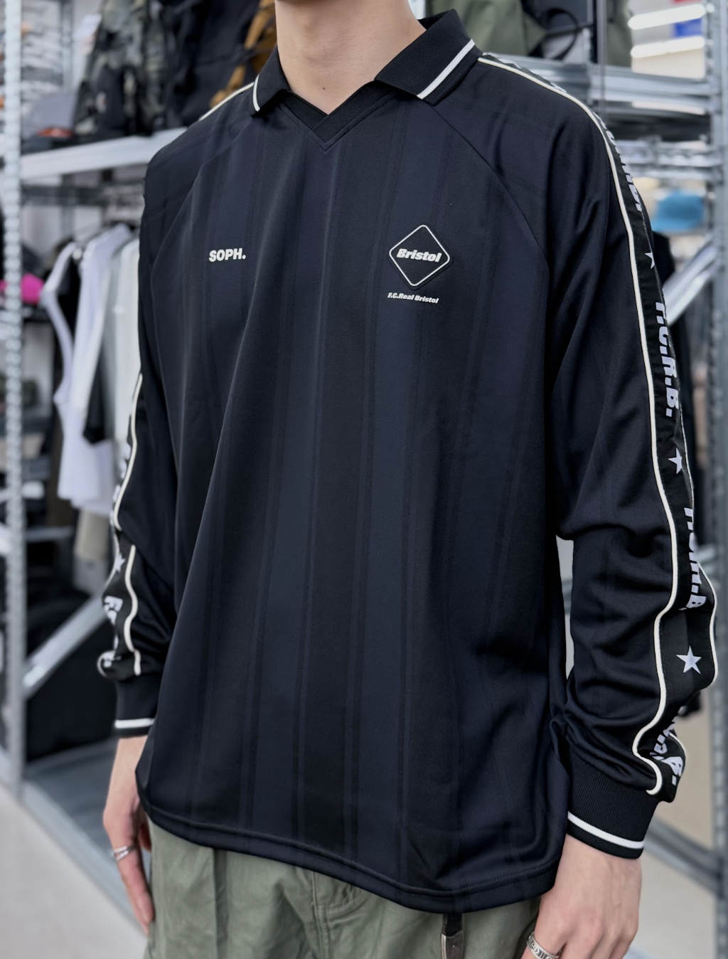 FCRB Bristol 26AW Shadow Weave Stripe LS Top - Black | 262009MR