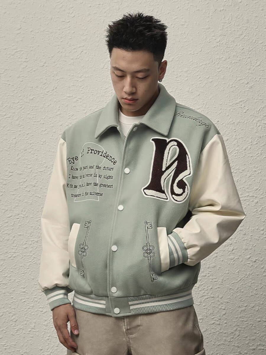 REUNDERGO Eye of God Embroidered Wool Baseball Jacket