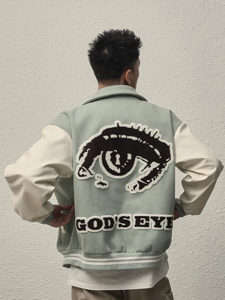 REUNDERGO Eye of God Embroidered Wool Baseball Jacket