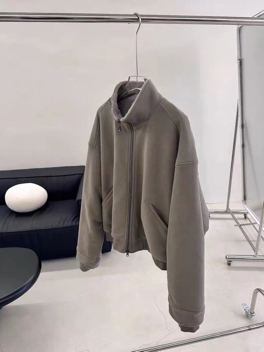 Gillpalos rabbit fur wide-short silhouette stand collar coat