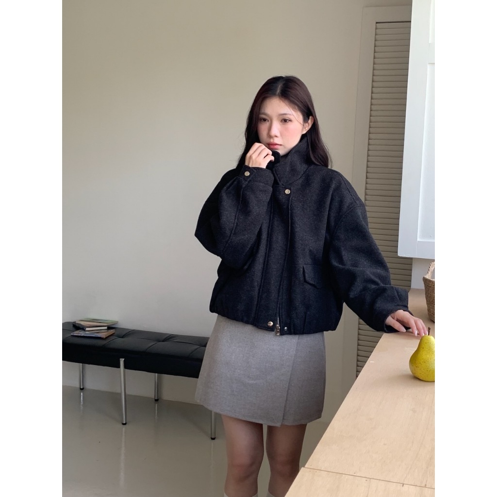 A29 誰穿誰好看 翻領拉鏈毛呢外套 #6462