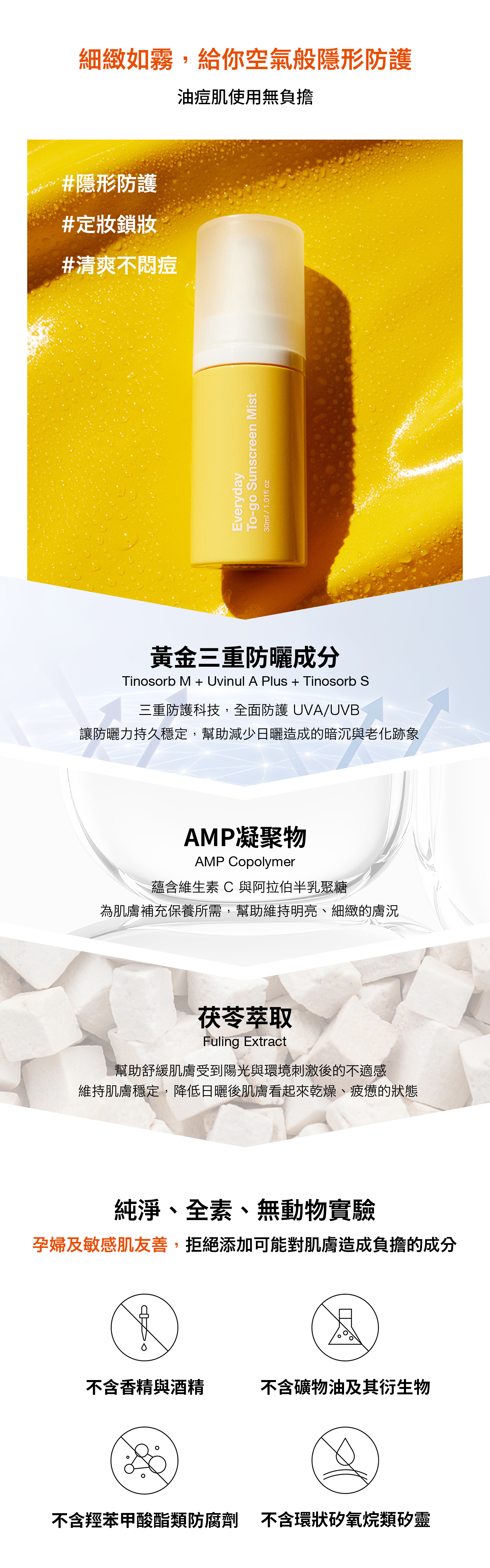 nomel 全天．輕巧防曬噴霧成分表與茯苓萃取等關鍵成分介紹