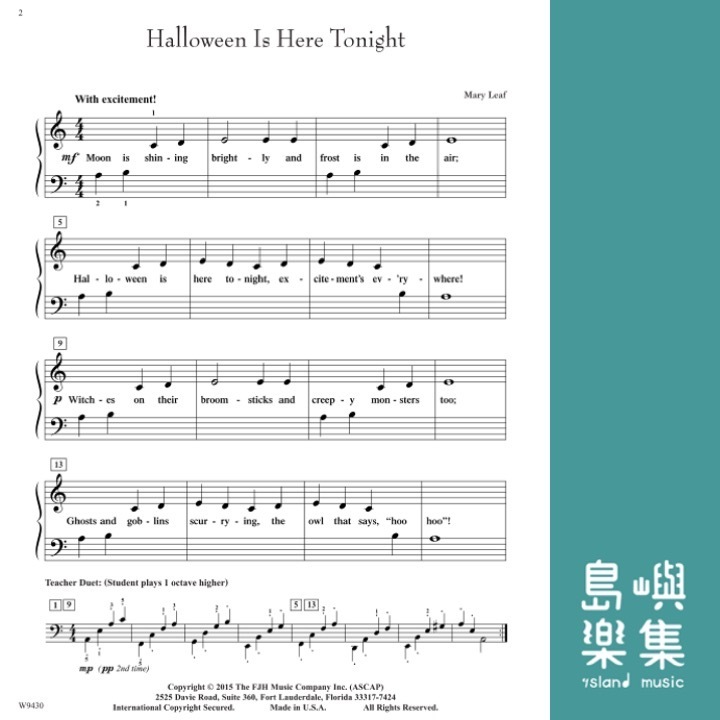 Halloween Is Here Tonight: Early Elementary Piano Sheet