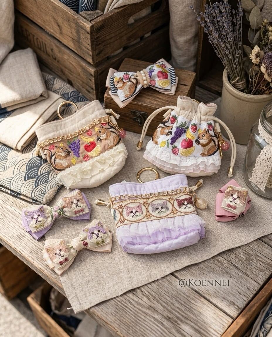 日本手作刺繡蕾絲袋
