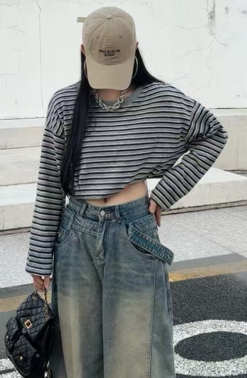 牧羊絨磨毛條紋上衣