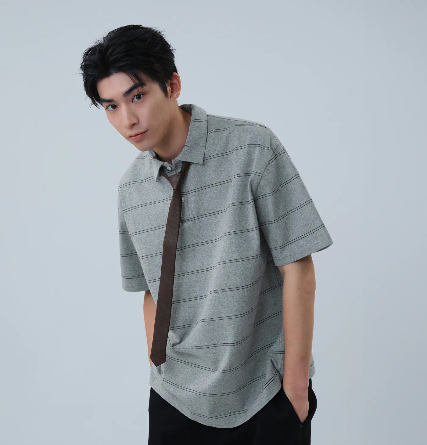 MELSIGN｜Faux-Leather Button Tie (Brown)
