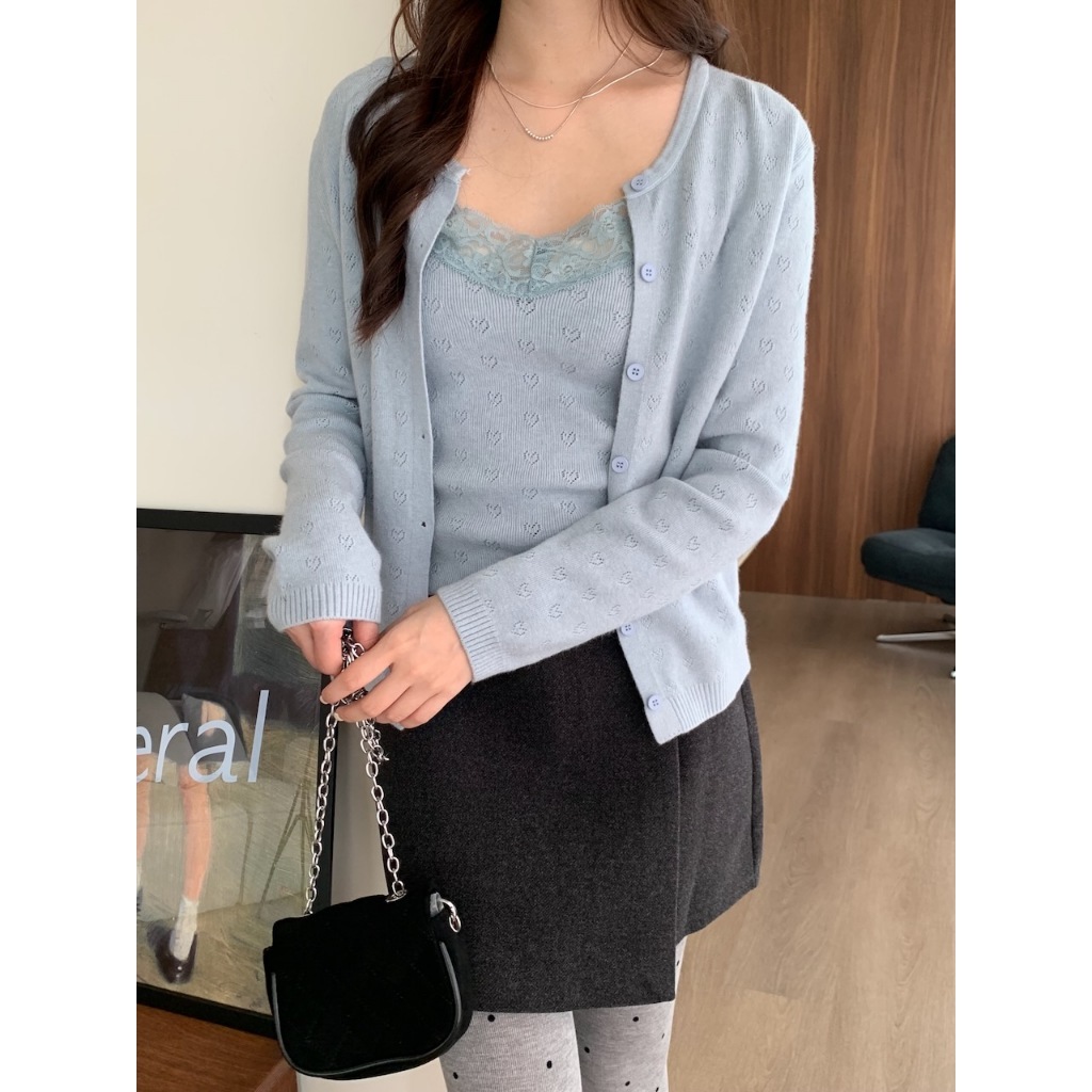 A34 絕美秋日 愛心花紋造型背心＋外套 #7660