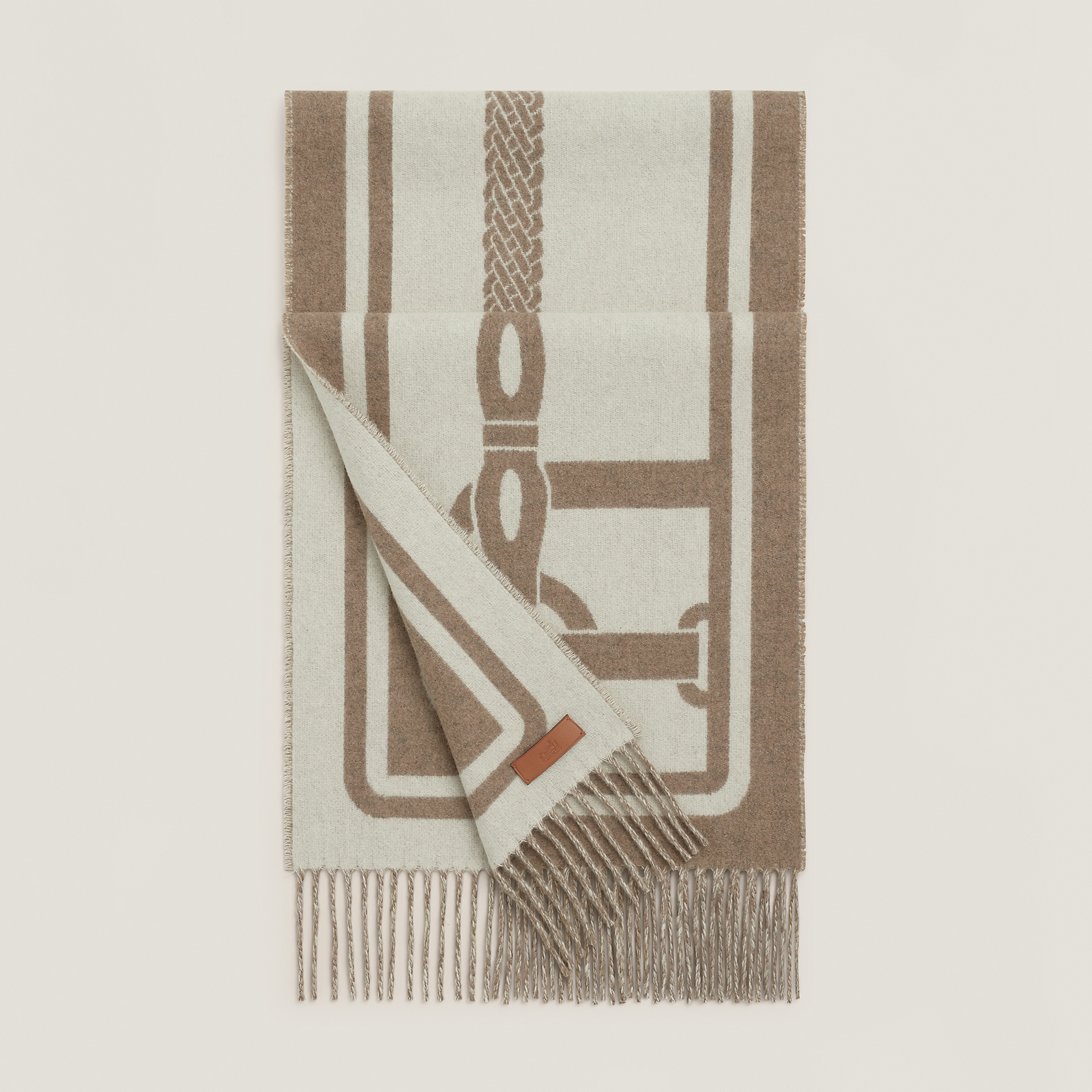 HERMES Petite Casaque Coaching Muffler Désert / Ivoire