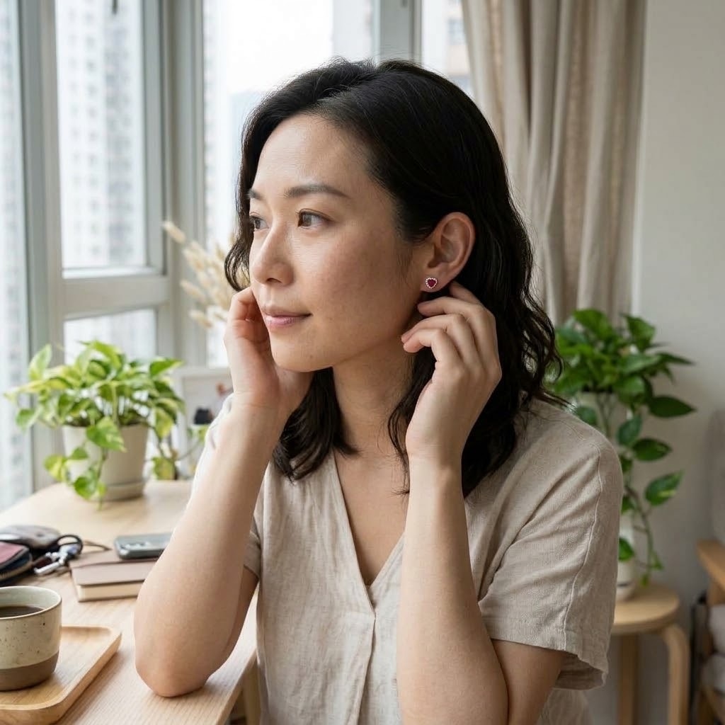 全新18K白金【主石2卡8份紅寶石】配30份鑽石耳環