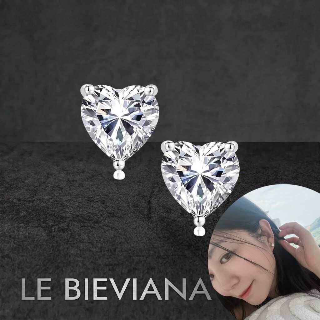 共2卡莫桑心型925 純銀耳環A104🔸LE BIEVIANA GRA 認證 D grade (7-10日寄出)