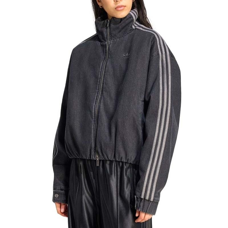 ADIDAS FIREBIRD 高領 丹寧 運動外套 黑色 KT4233 [國內代購]