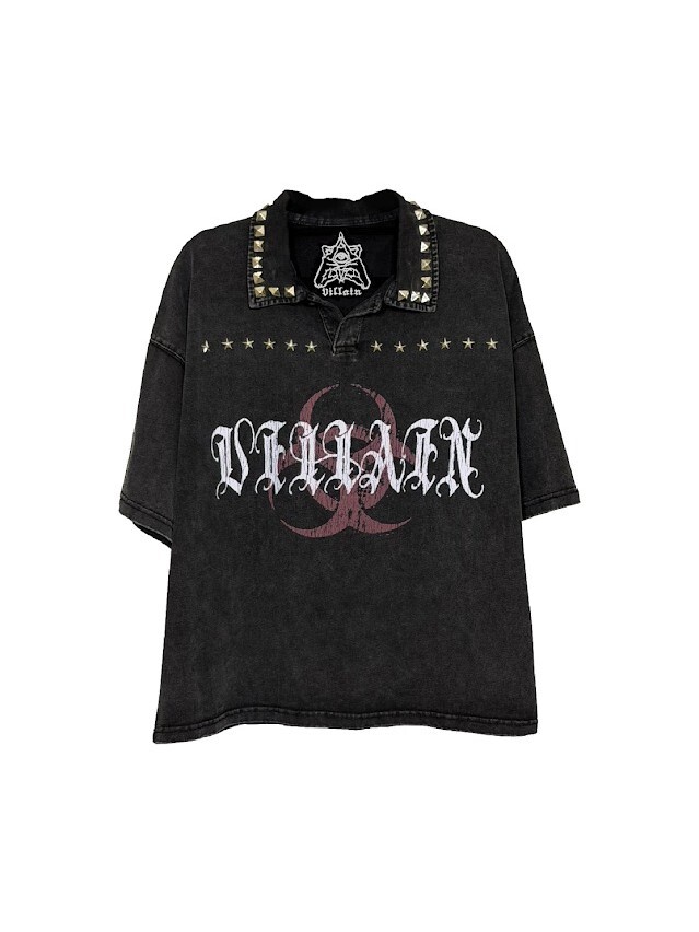 VILLAIN Studded Boxy Washed Polo Shirt