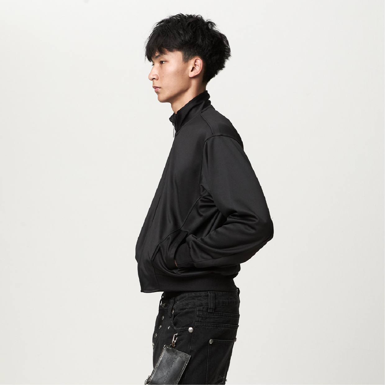 JOBDATASHEET Basic Slim-Fit Stand-Collar Jacket with Leather Patch [D58]