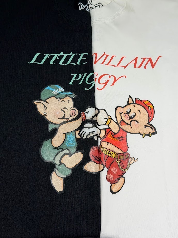 VILLAIN Bad Pig Fitted Boxy Short-Sleeve T-Shirt, Black