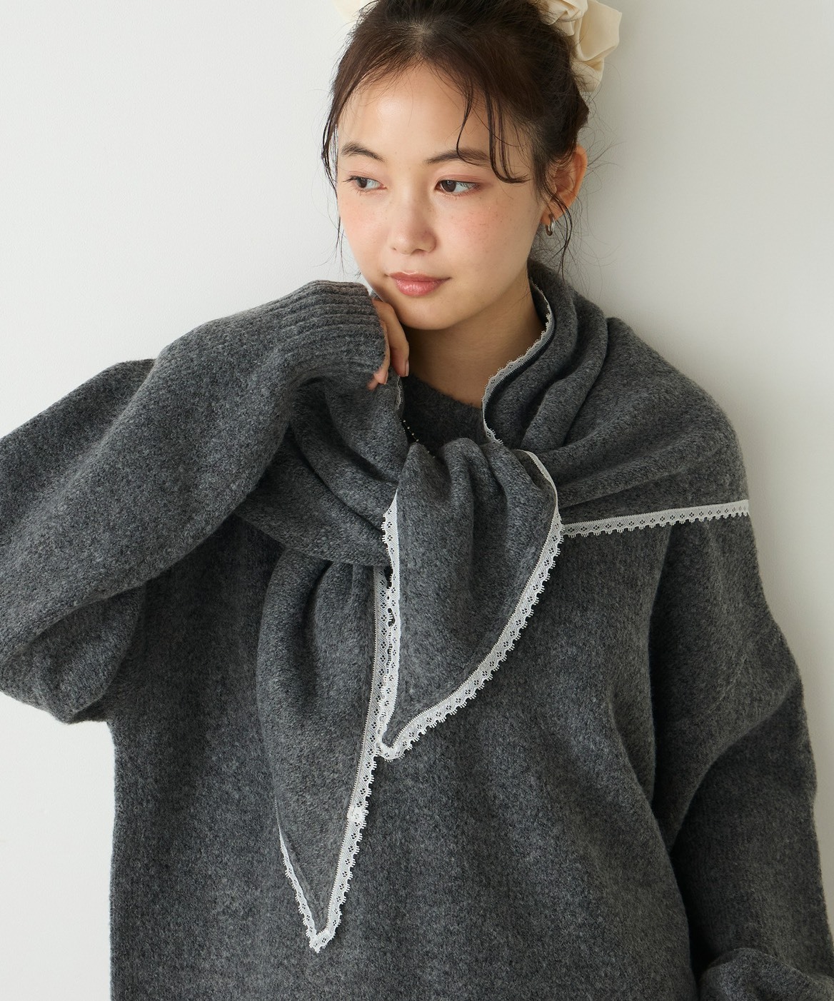 日本 Forksy 蕾絲 寬鬆 針織 圍巾 兩件套 針織衫 六色