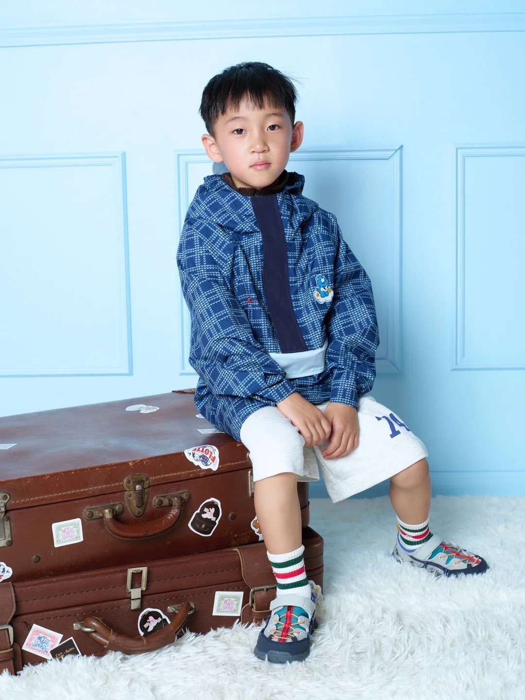 1FT1007-274 [FLOTTE] Gabrielito Bisounours Kids Teddy Bear Poncho Indigo #26411 (EU)