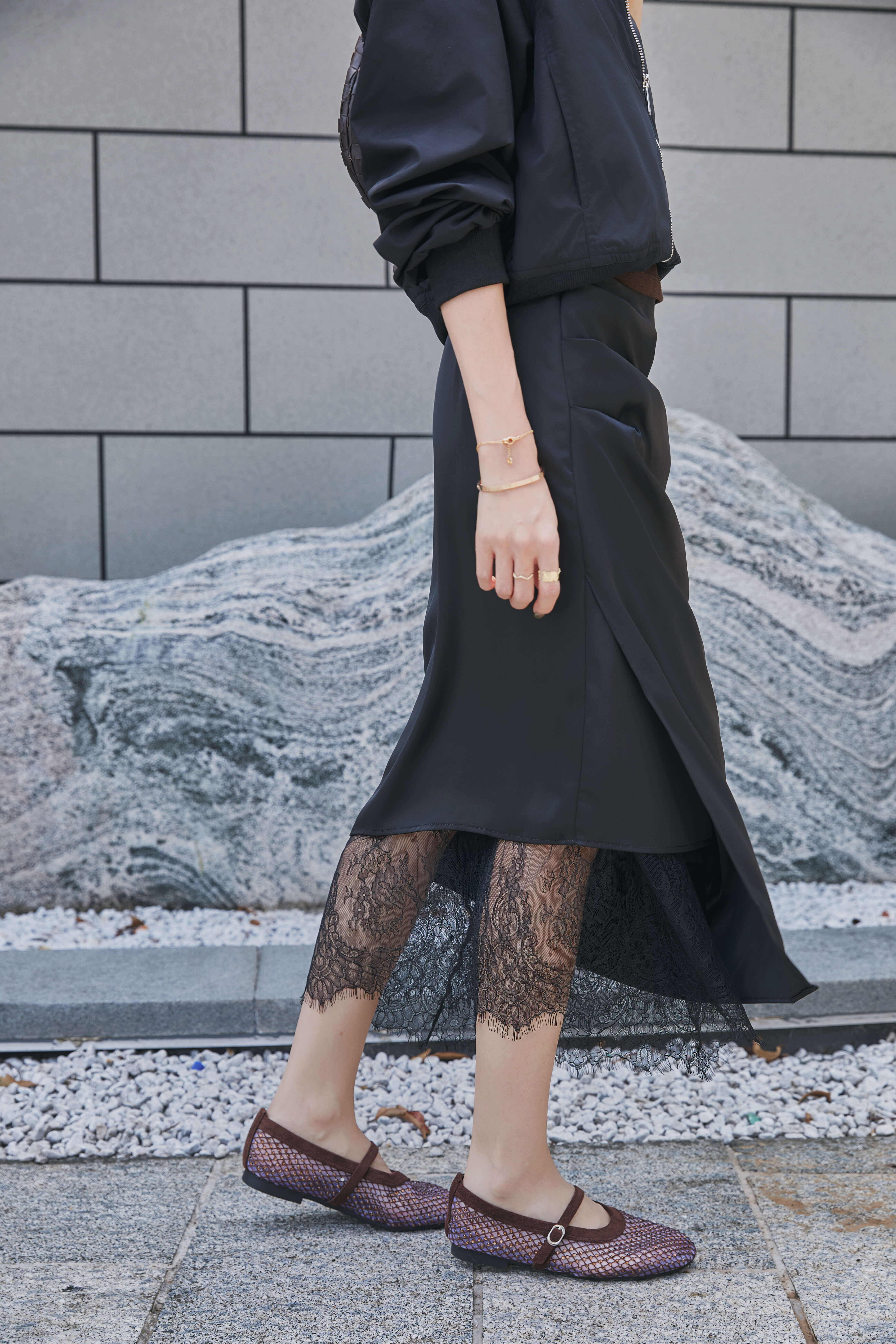 Satin Lace-Silk Hem Midi Skirt_SK2610L06