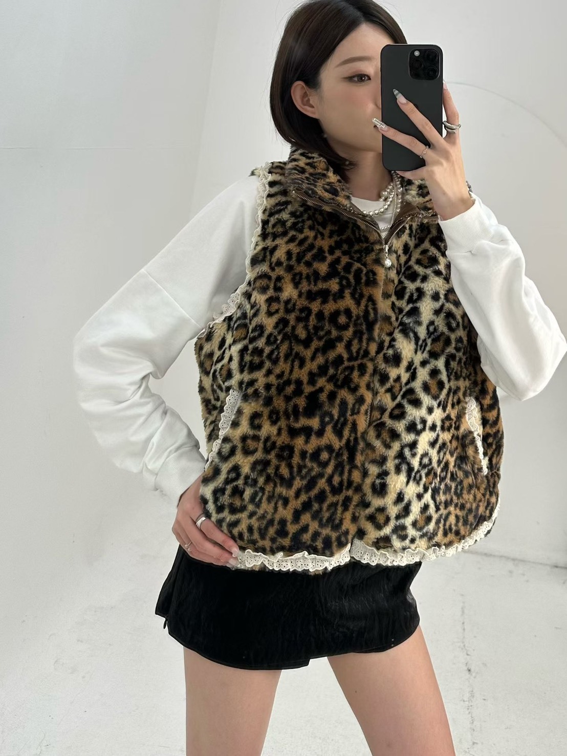 豹紋毛毛拉鍊馬甲外套