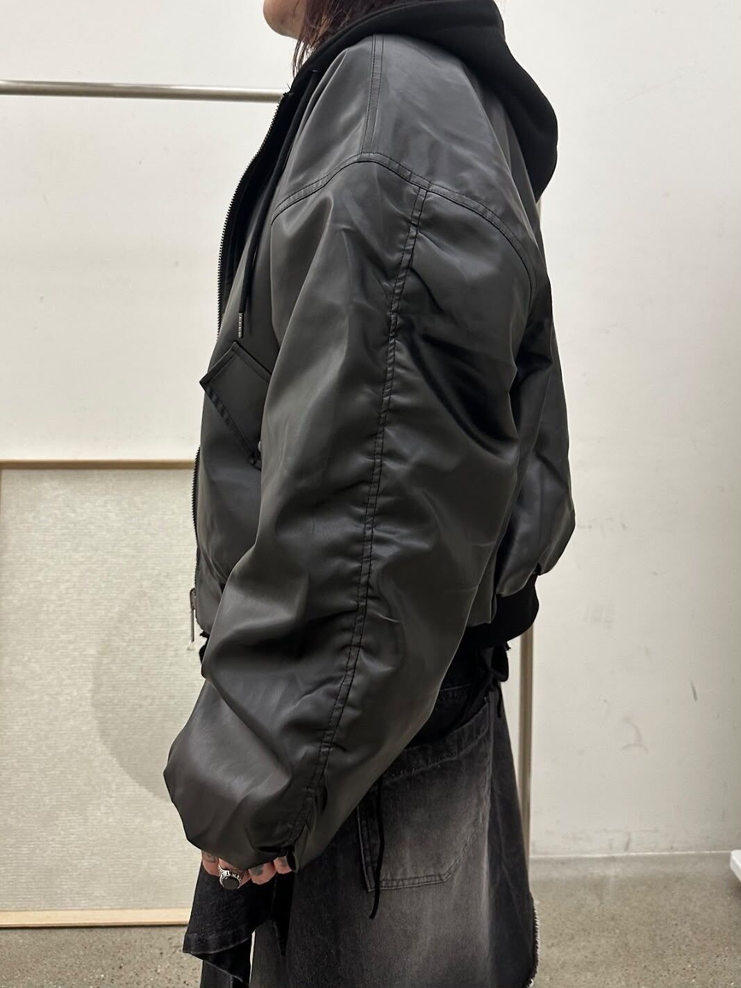 雙面連帽拉鍊合成皮褸  GLAMOUR-206JK