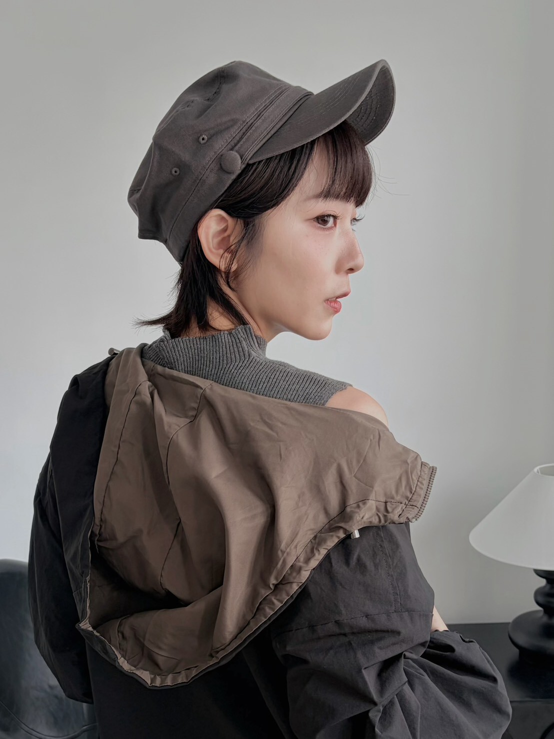 O08KR15正韓水洗質感平頂軍帽
