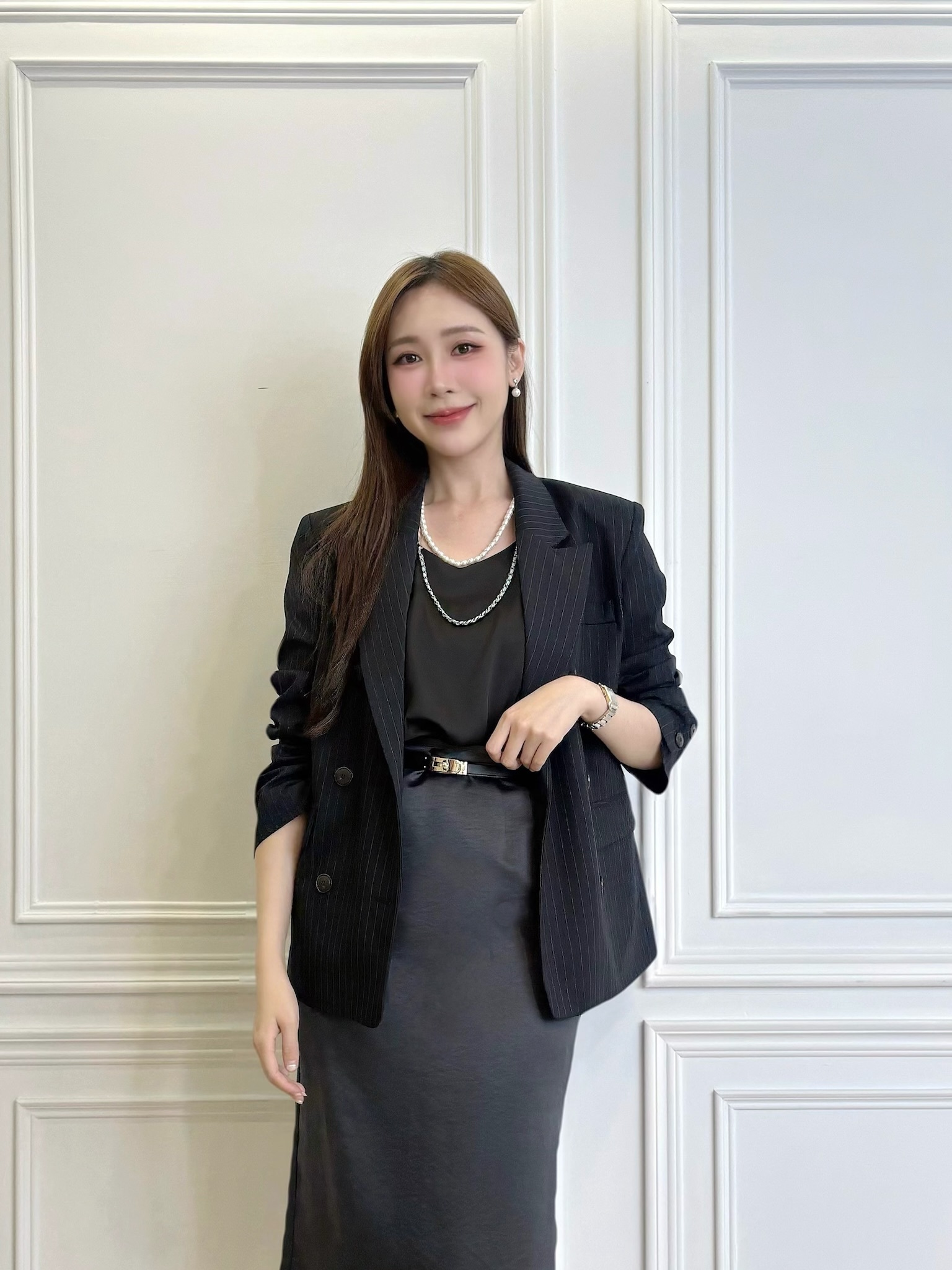 細條紋微寬西裝外套