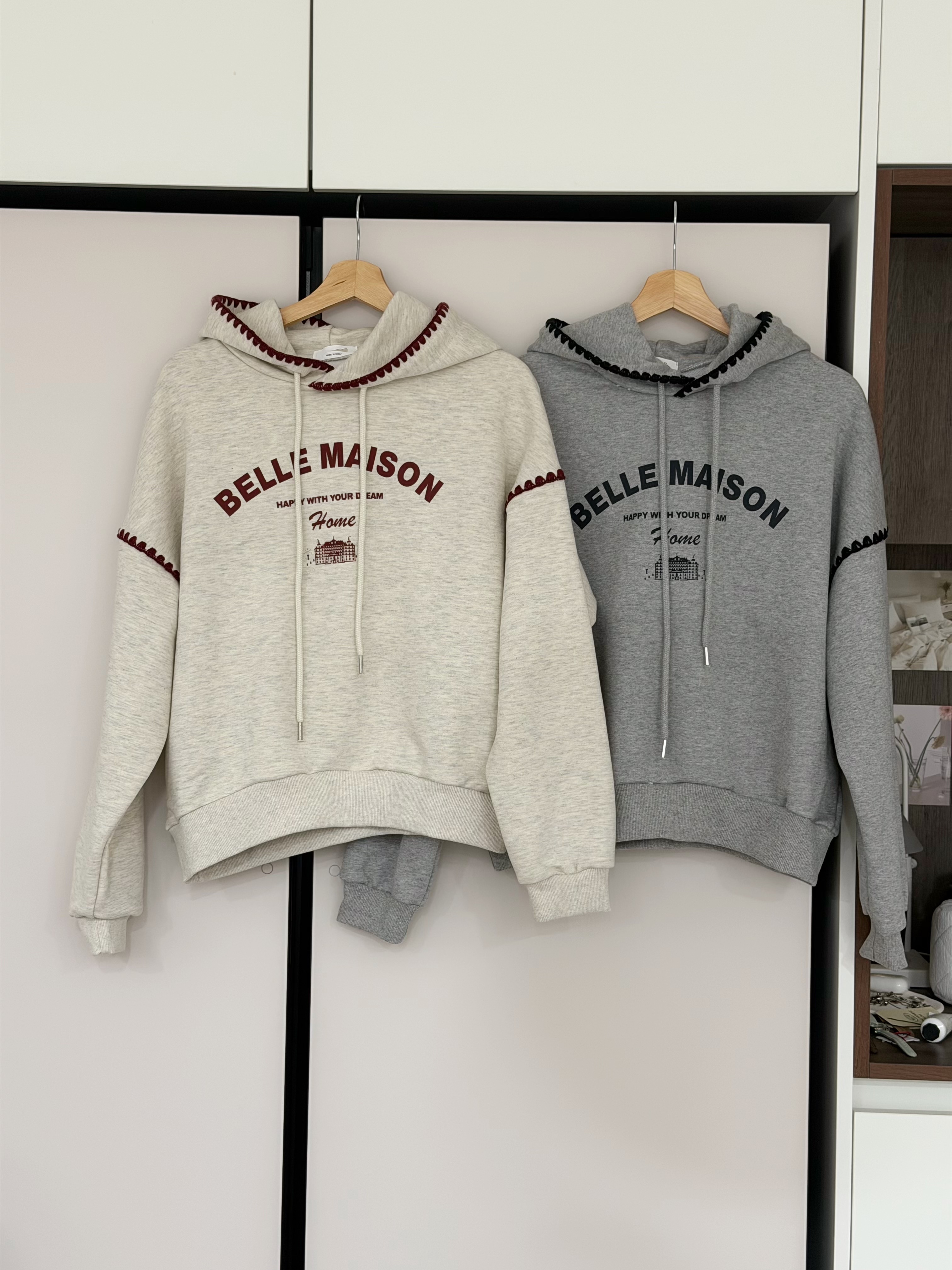 KR741 美式復古字母刺繡連帽衛衣TOP-2色