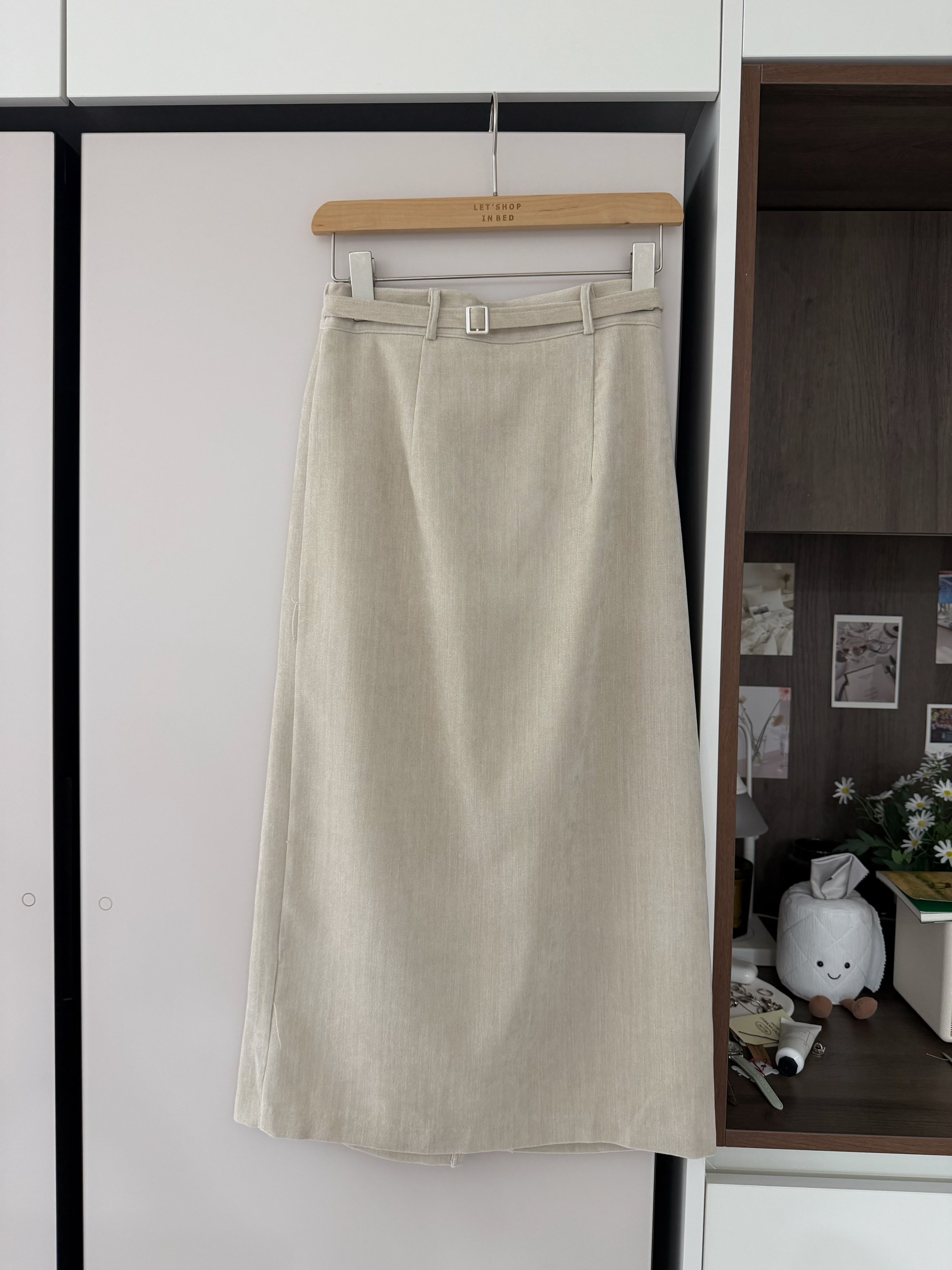 KR749 薄絨直筒西裝長裙連腰帶-2色