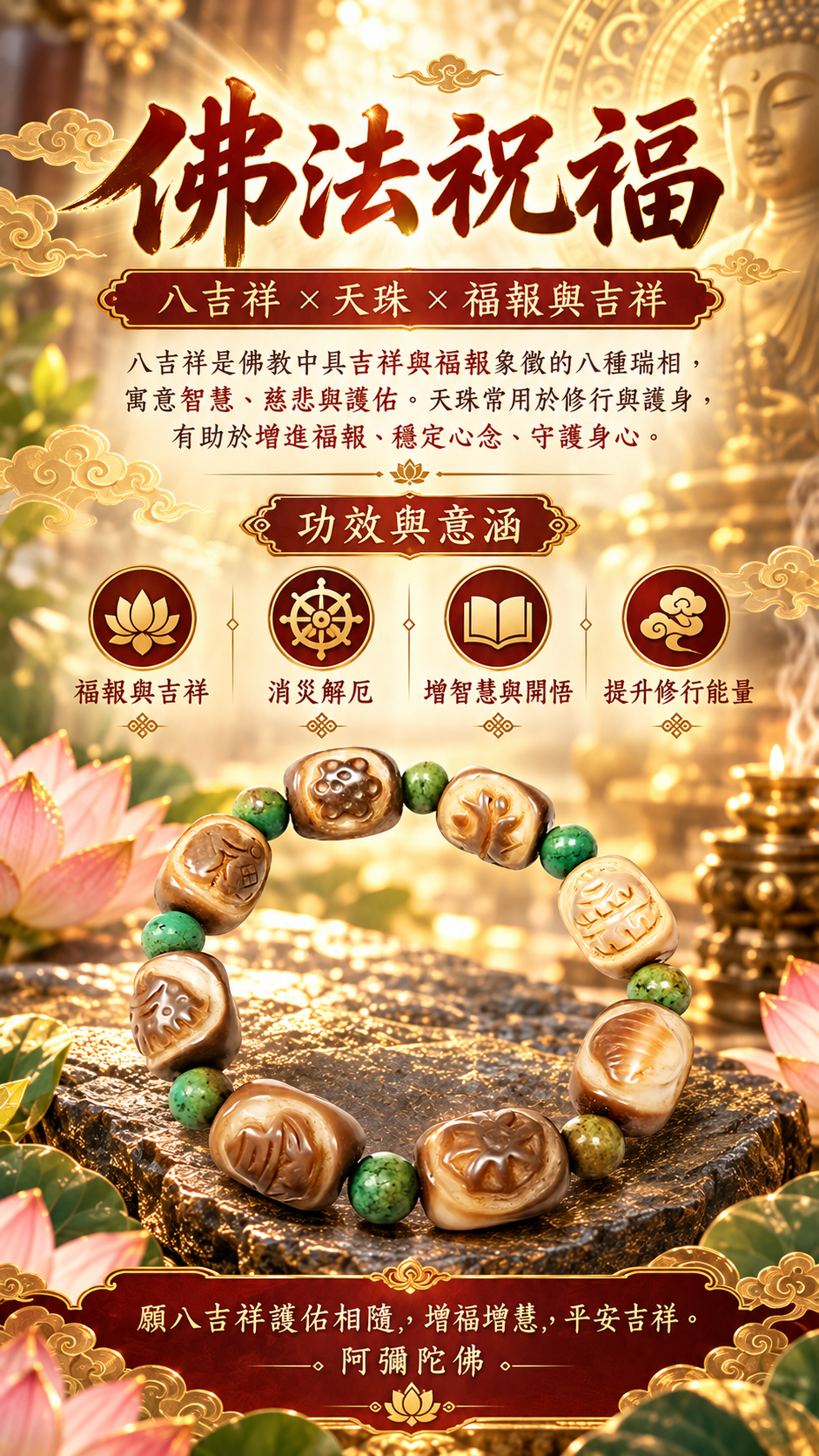 八吉祥天珠手鍊14*18mm【十方】126476