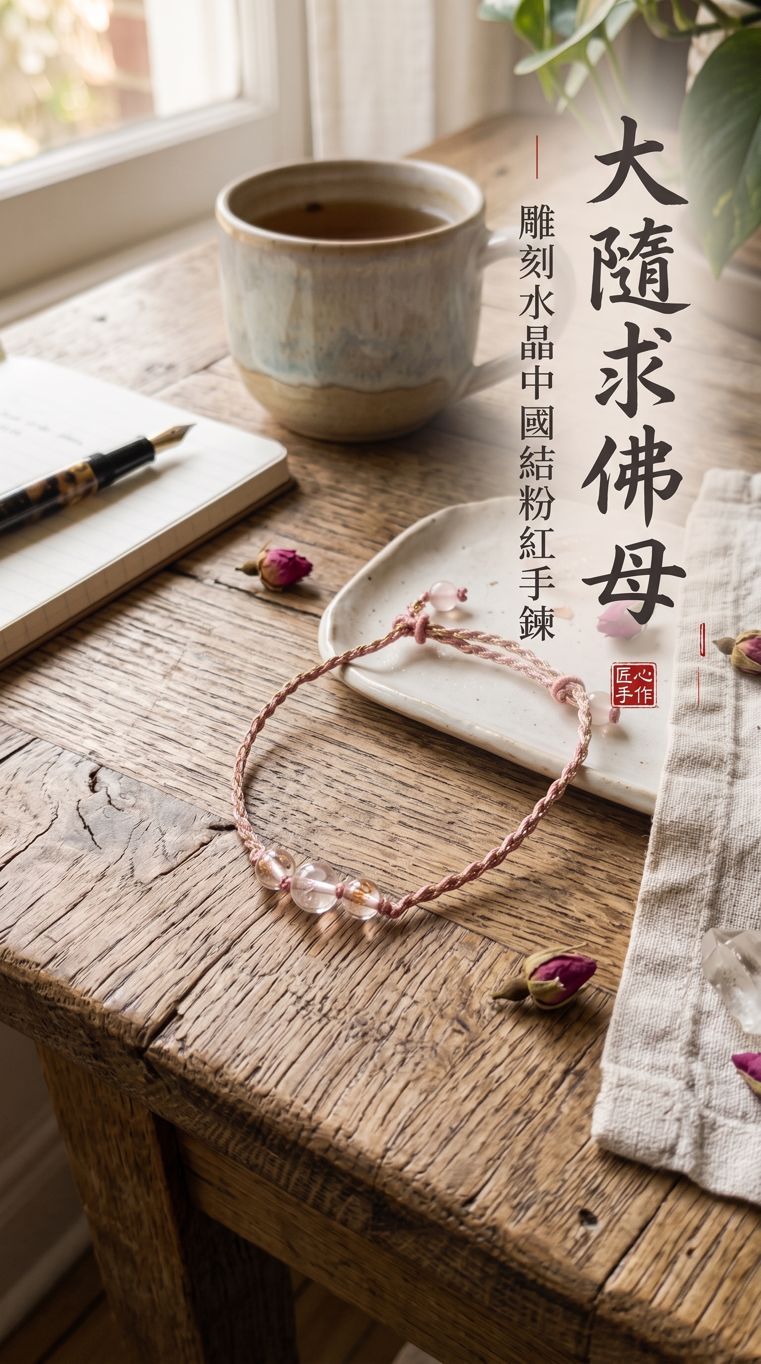 大隨求佛母{毫雕}水晶 中國結粉紅手鍊【十方】151535