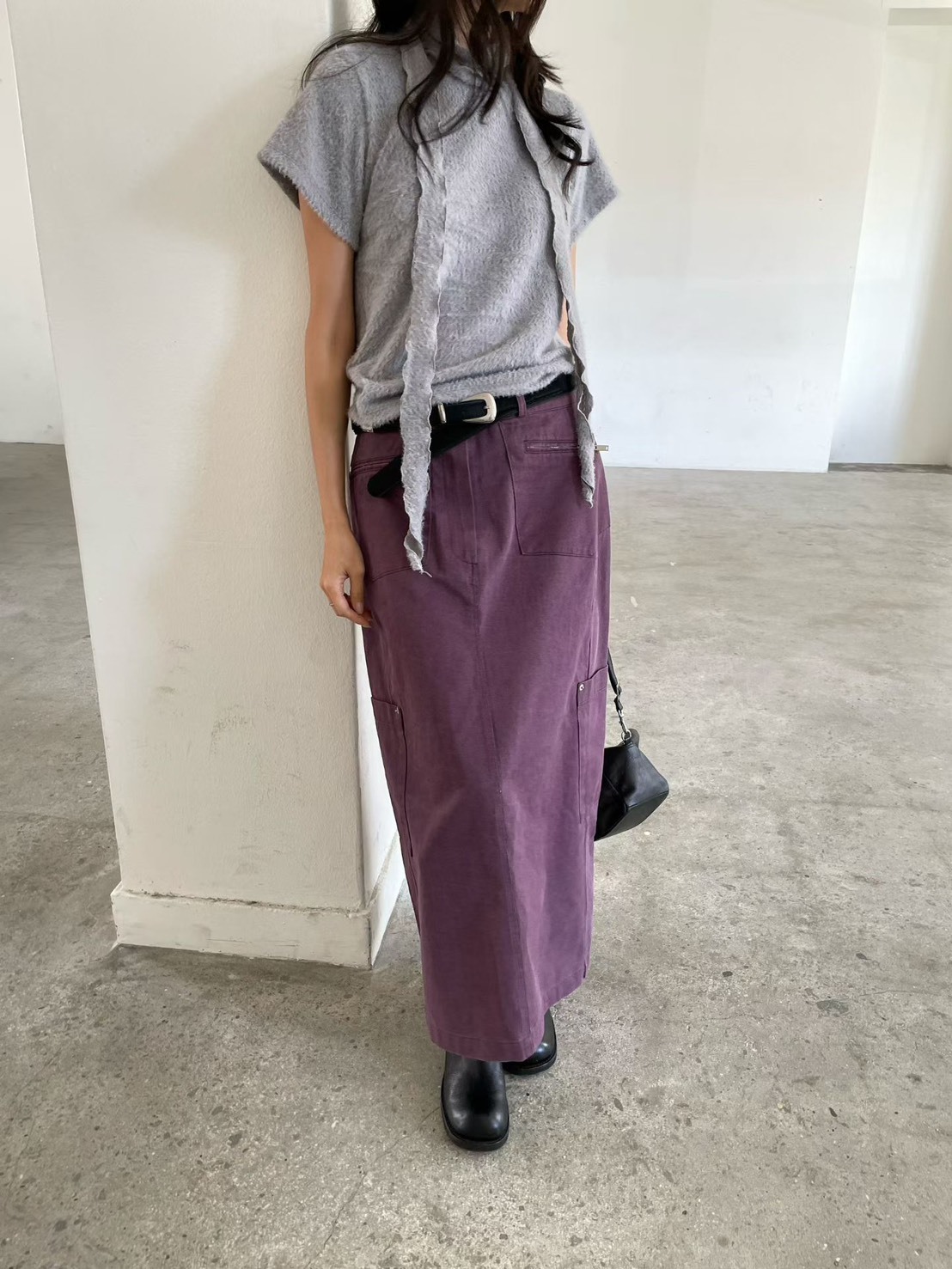 紫灰銀拉鍊長裙
