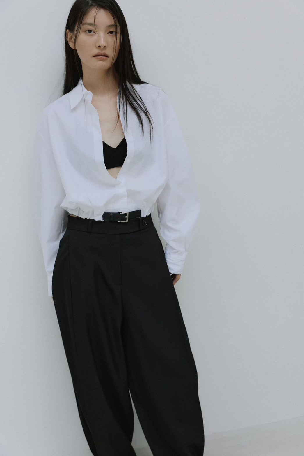 腰帶縮襬襯衫