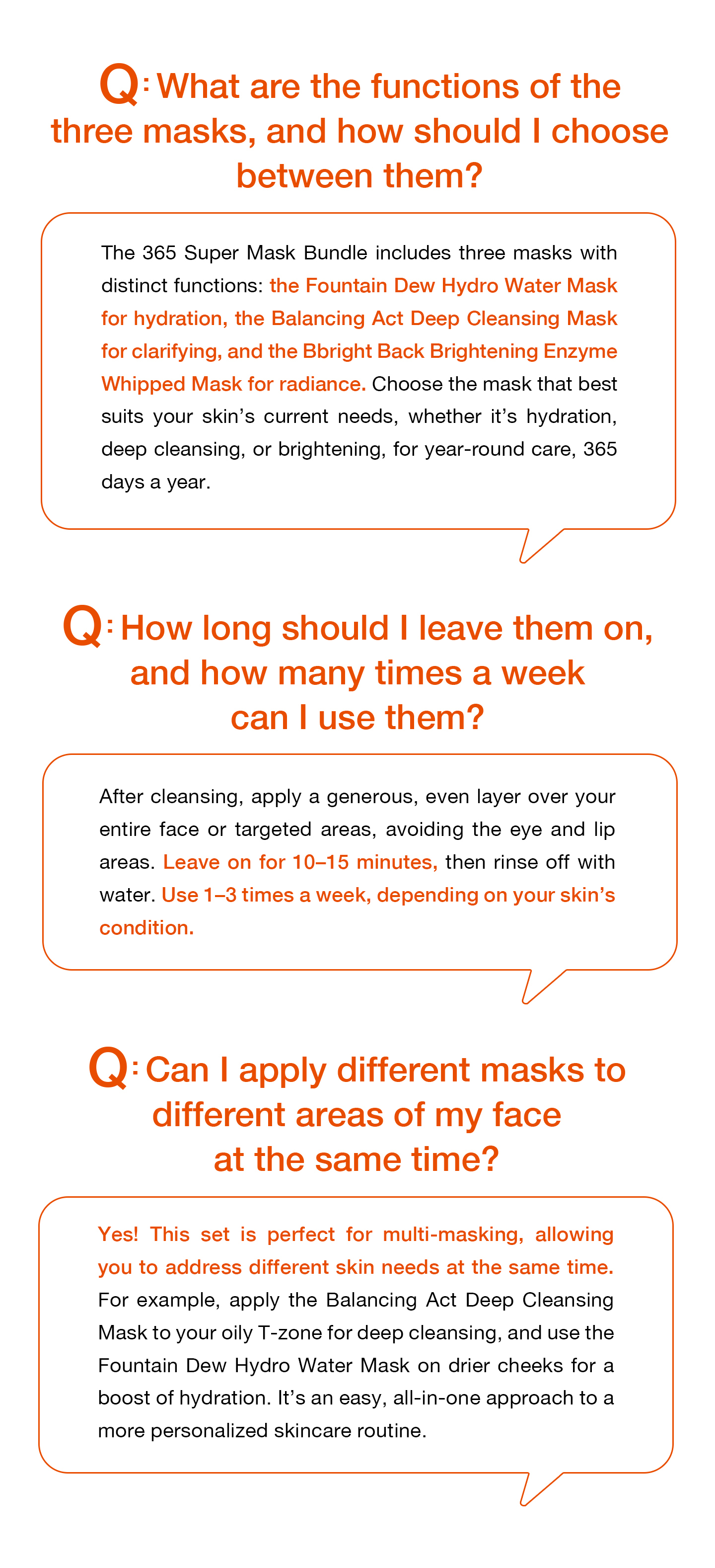 nomel 365 Super Mask Bundle FAQ illustrated guide on choosing between the three masks, frequency of use and multi-masking