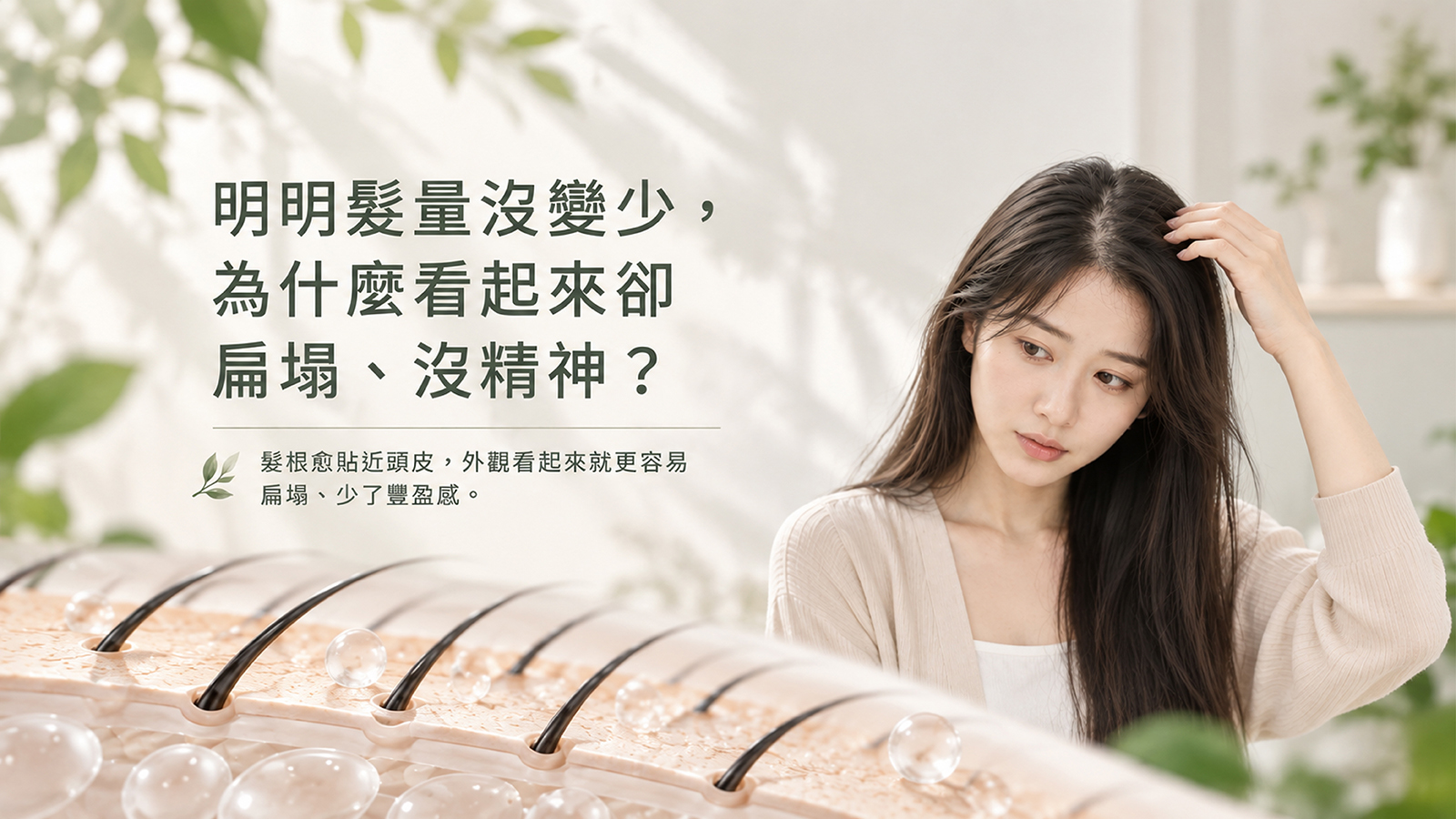髮源活絡豐盈精華液 髮根扁塌困擾情境